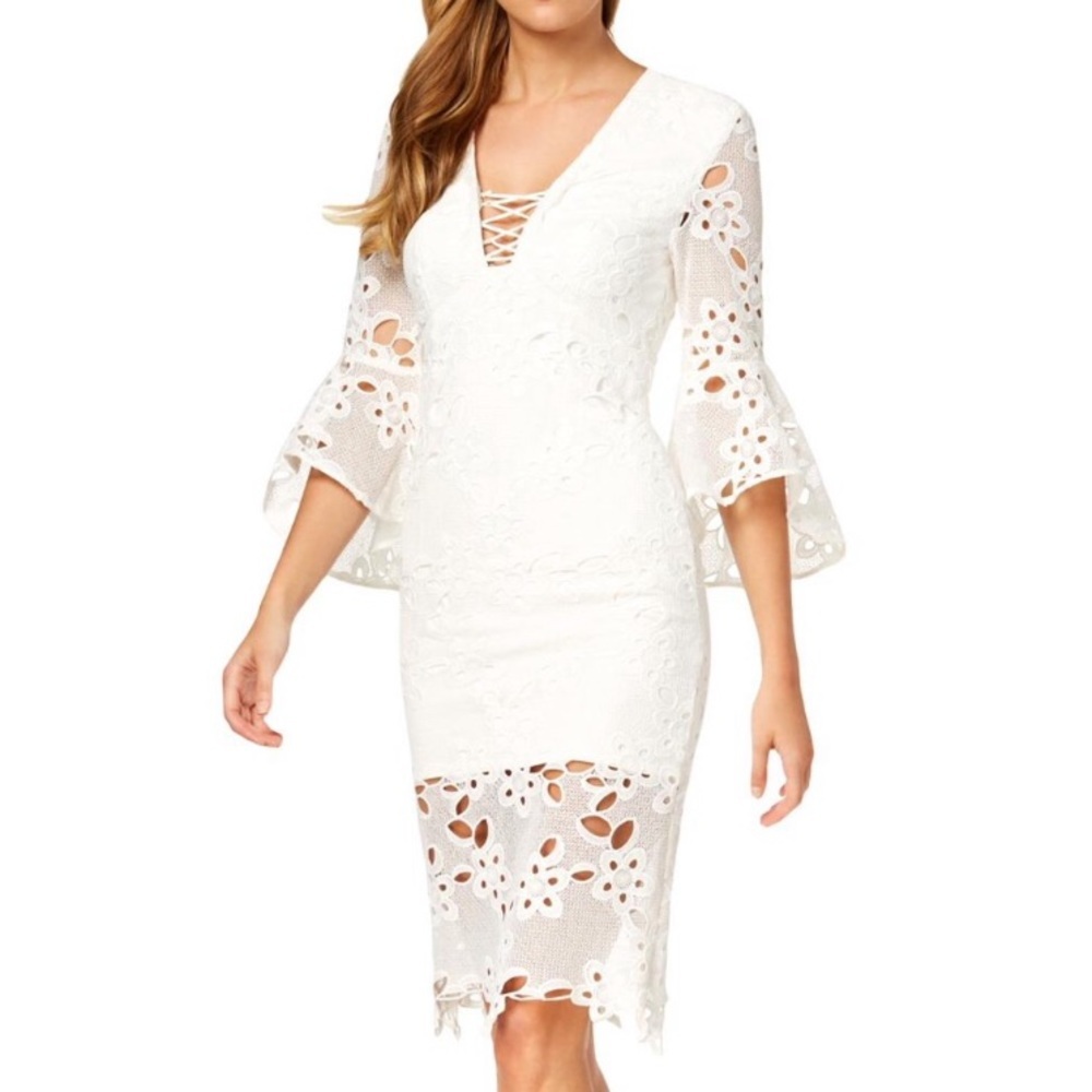 Bardot Ivory lace bell sleeve midi dress